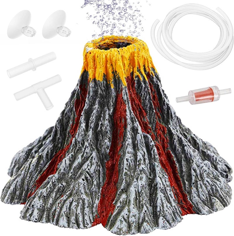 Moonorange Aquarium Air Bubbler Decoration Kit, Fish Tank Air Stone Set, Realistic Volcano Ornaments with Full Accessories. (Volcano Kit-L) - Image 1